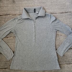 Divided Gray Long Sleeve Polo Top